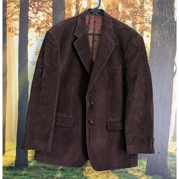Lauren Ralph Lauren Corduroy Blazer Jacket Mens 43R Brown Sport Coat Elbow Patch - Picture 1 of 16